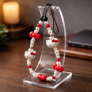 Hello Kitty Red & White Beaded Phone Charm Wrist